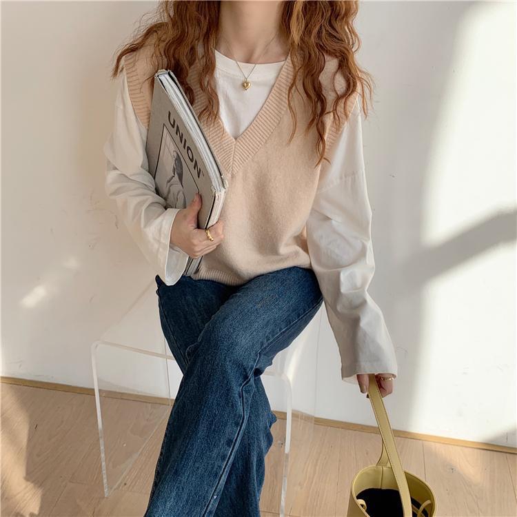 Product Introduction of Rompi Berkait Tanpa Lengan, Untuk Wanita, Pakaian Luar, Gaya Baru 2024 Musim Luruh Musim Sejuk, Baju Atasan Sweater Berlapis Segar dan Elegan Pullover Tops 30