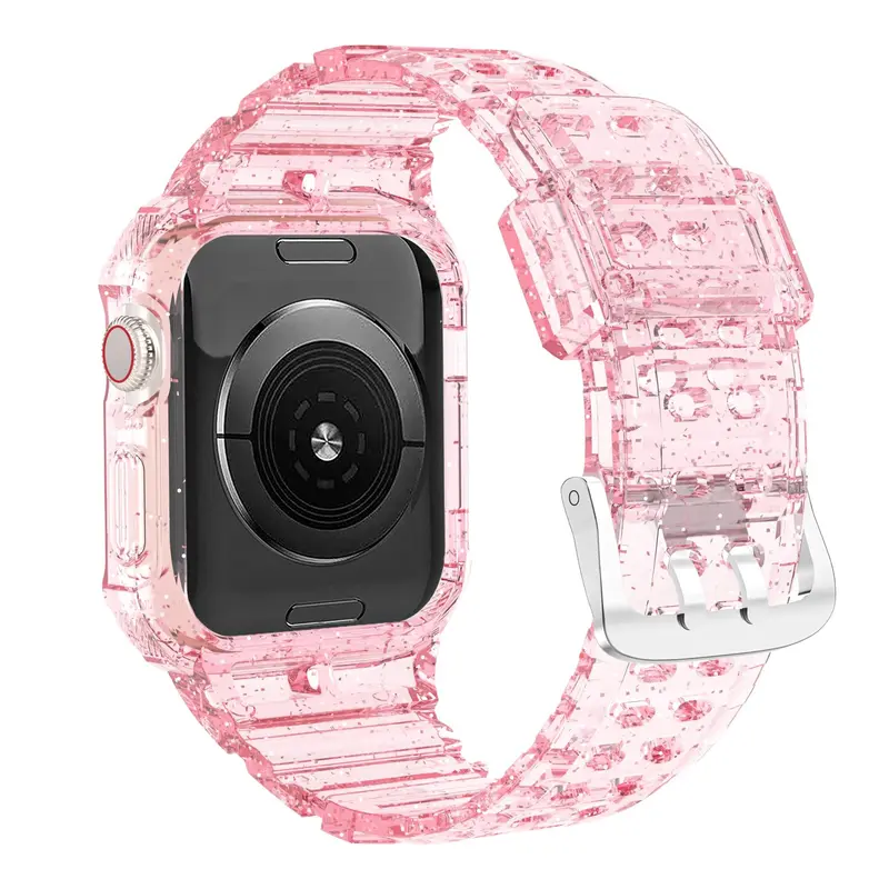 Solid Color Glitter Watch Band (Band Only), Adjustable TPU Transparent Sports Watch Band, Replacement Watch Band For Apple Watch, Electronics Accessories 3