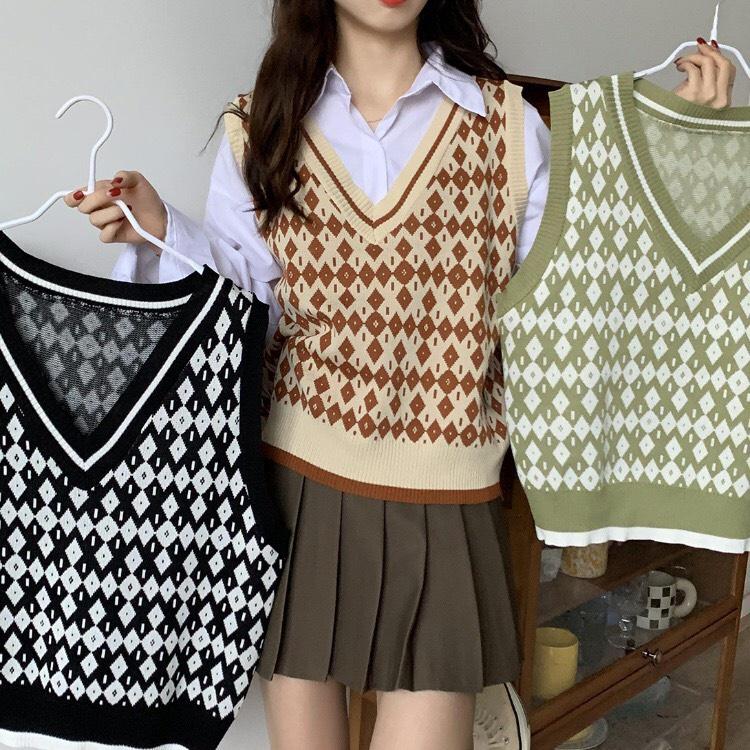 Áo gile len nữ họa tiết thổ cẩm áo len nữ phong cách Hàn Quốc V0098 (có ảnh thật) ghile