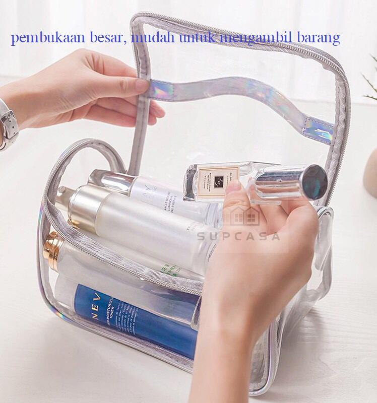 Tas Kosmetik Anti Air/Tas Kosmetik Washbag / Tas Alat MakeUp / Cosmetic Bag Organizer / Tas Make Up Wanita/Tas Kosmetik Travel Transparan /Cosmetic Cube Transparent Clear PVC Toiletries Wash Bag /Pouch Kosmetik 2