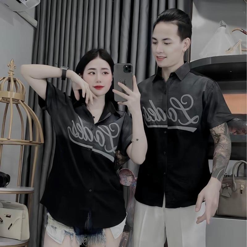 Product Introduction of Áo Sơ Mi Nam Nữ Ngắn Tay  In Chữ "LODES” - Vải Đũi [CAO CẤP] Dày Đẹp - X2 Màu Đen Xám Chuẩn Form [TA 2023] Jean Menswear Jean Kem Shirt Có Cổ 6