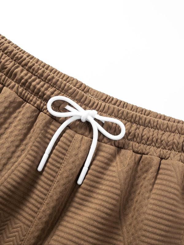 Men's Solid Jacquard Drawstring Waist Shorts, Loose Casual Comfy Shorts for Summer, Men's Bottoms for Daily Wear 2