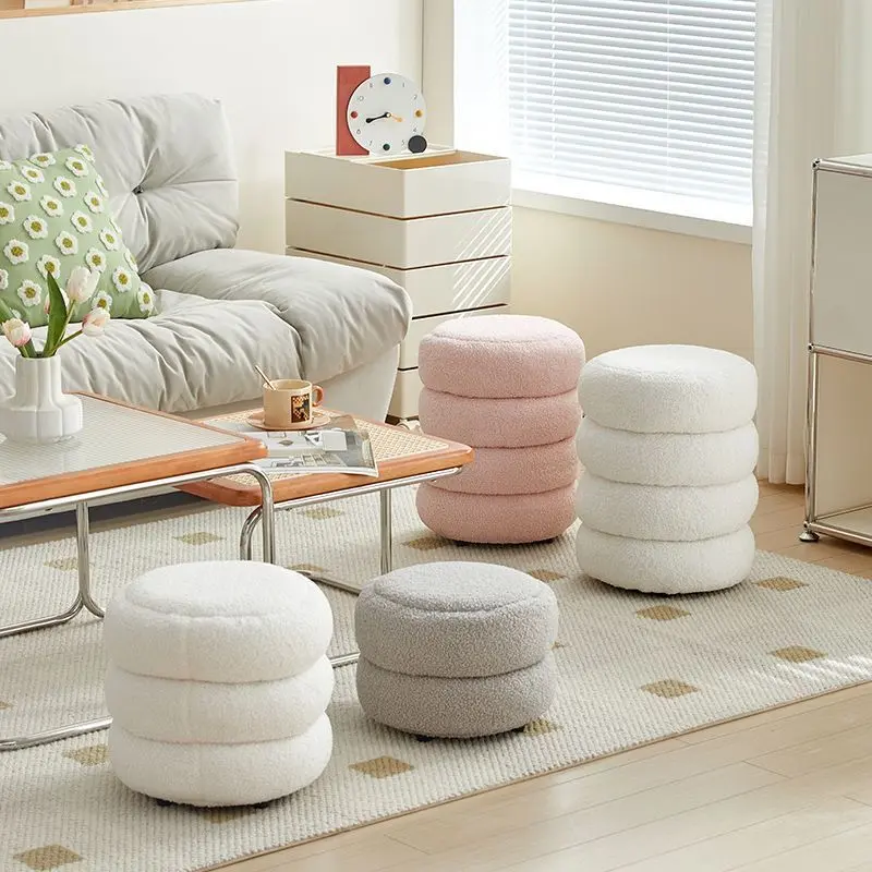 Living Room Stool Lambswool Bench Home round Stool Internet Celebrity Children Sofa Stool Low Stool Simple Stool Shoes Rack