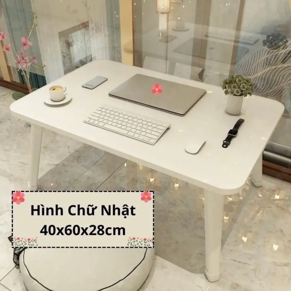Bàn học gấp gọn mặt gỗ chân trắng dùng để học và làm việc  - TABLESS STORE.