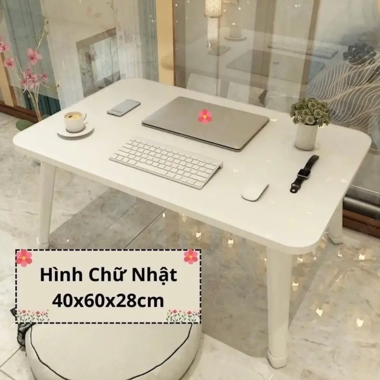 Bàn học gấp gọn mặt gỗ chân trắng dùng để học và làm việc  - TABLESS STORE.