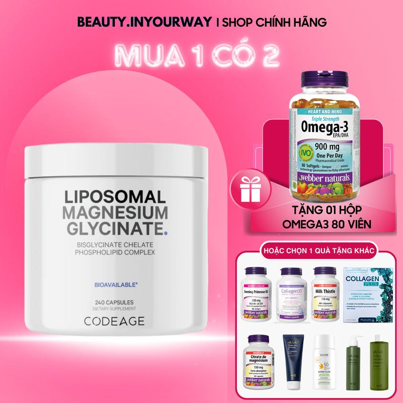 TPBVSK Combo 1 Hộp Liposomal Magnesium Glycinate + 1 Hộp Viên Uống Bảo Vệ Sức Khỏe Webber Naturals (Hoặc quà tùy chọn), Hàng Công Ty nhập khẩu chính ngạch