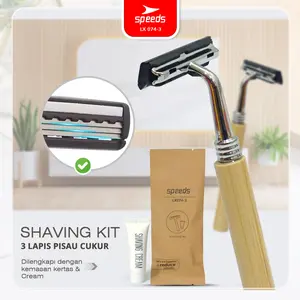 SPEEDS Shaving Kit Hotel 3 Mata Jenggot Kumis Pisau Cukur Shaving Praktis Cream Alat Cukur 074-3