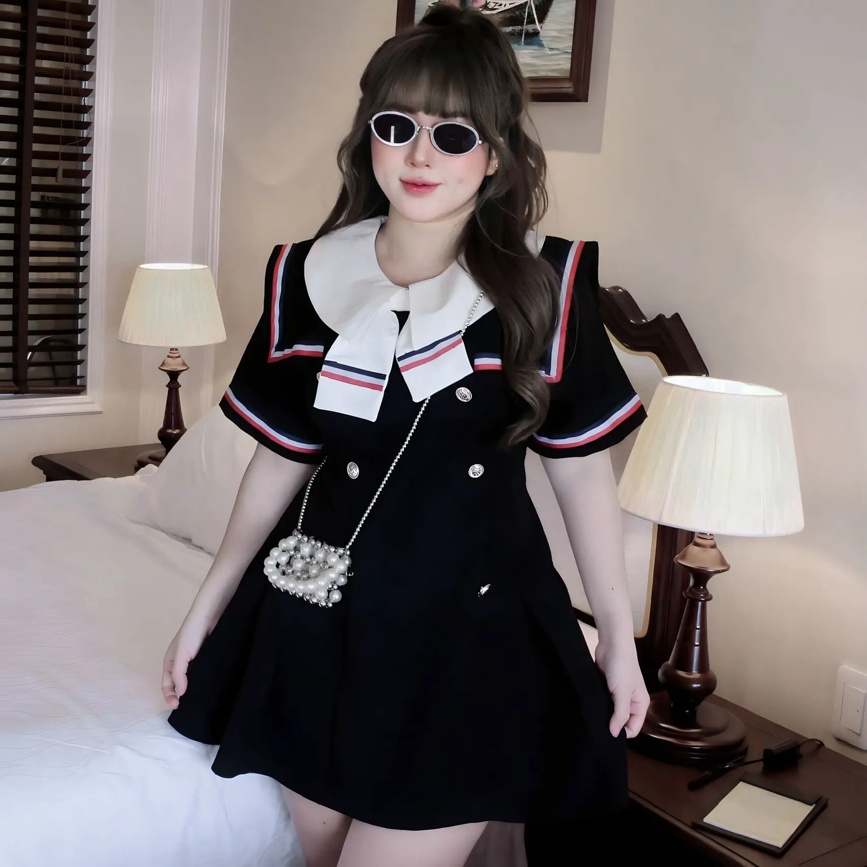 ĐẦM THIẾT KẾ BIGSIZE NƠ VIỀN DÁNG NGẮN D396 (TÁO ĐỎ BIGSIZE 55-90KG)