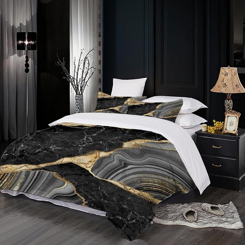 Product Introduction of Marble Pattern Duvet Cover Set, Including 1 Duvet Cover & 2 Pillowcases, Soft Comfortable Romantic Bedding Set for Home Bedroom (Without Fillers) 4