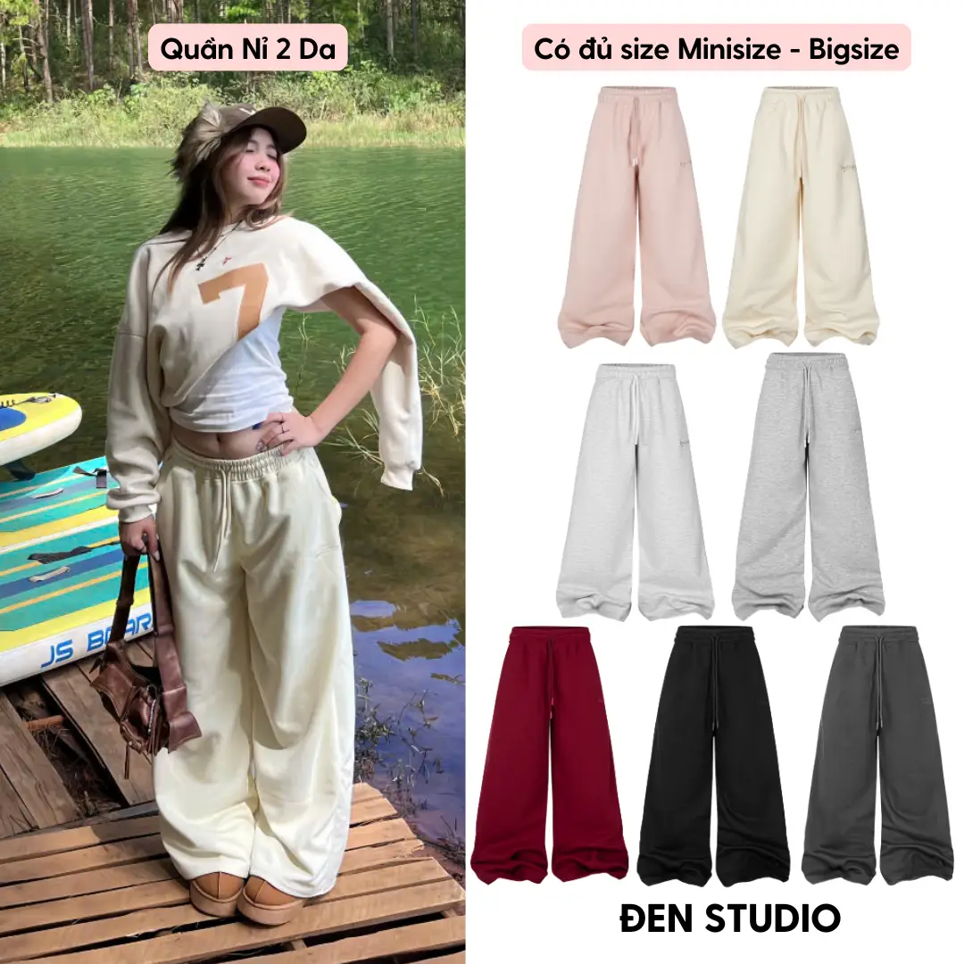 (NI2DA) QUẦN NỈ 2 DA FORM RỘNG 350GSM ĐEN STUDIO Women Nữ Women
