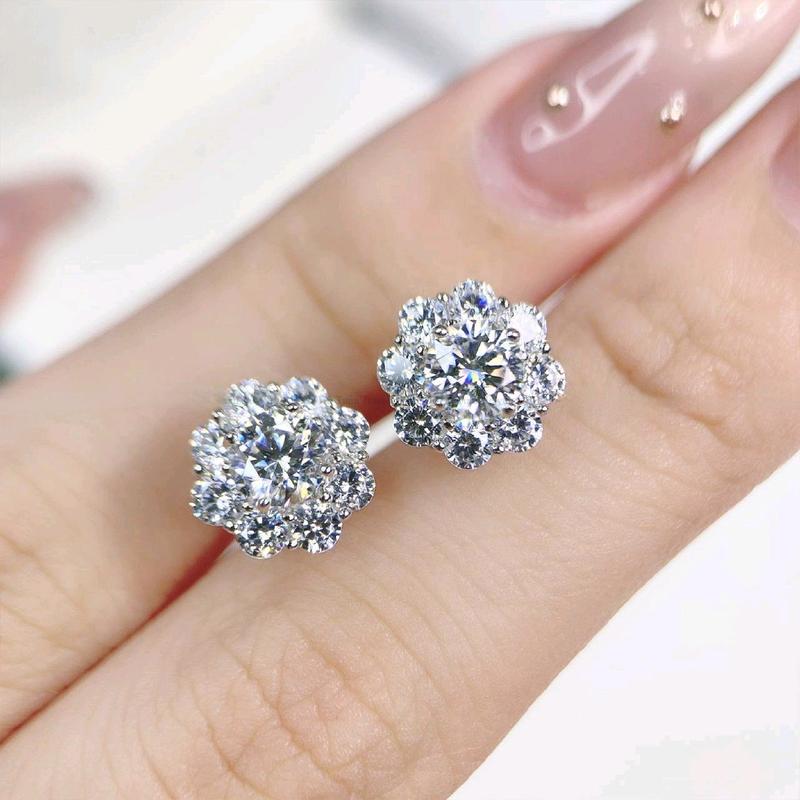 Bông tai hoa 8 cánh chốt đẩy bạc ý xi bạch kim