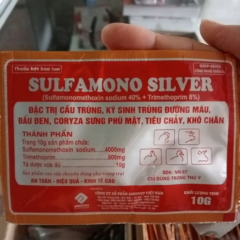Sulfamono 10g, 100g kí sinh trùng máu, đầu đen, dạng bột cho gà, vịt, chim, cút 1