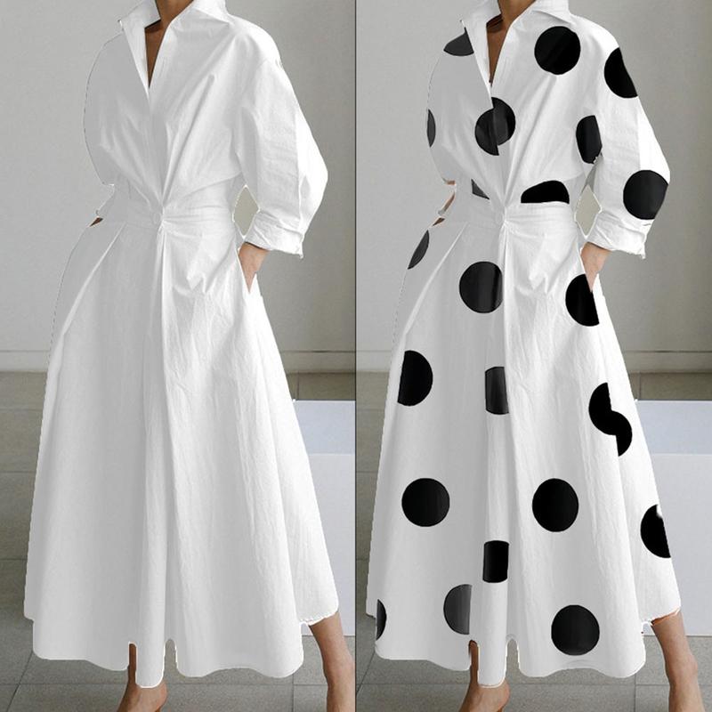 Elegant Maxi Dress for Women Long Sleeve V-Neck Casual Party Dress With Pocket 0