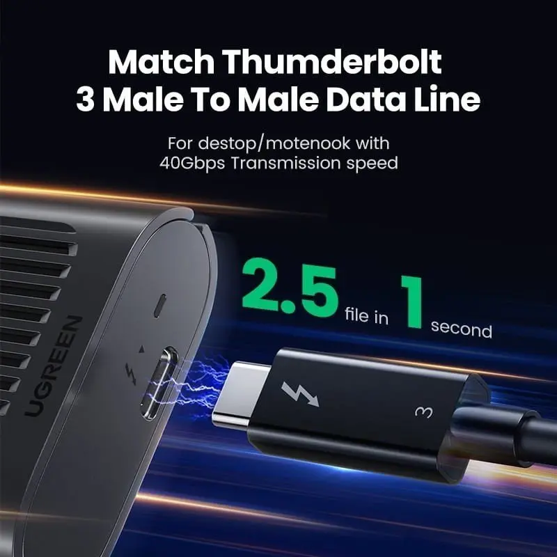 Hộp đựng ổ cứng Thunderbolt 3 Ugreen 80336 CM343 SSD NVMe M.2,Tốc độ 40Gpbs ,Kèm cáp Thunderbolt 3 0.5M 5