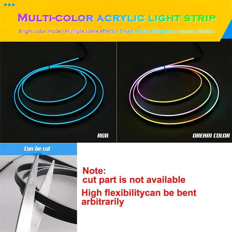 Universal Car Ambient Light, LED Interior RGB Atmosphere Light Strip with Remote Control, Car Interior Decorative Light For Tesla Model 3 Y S X 2
