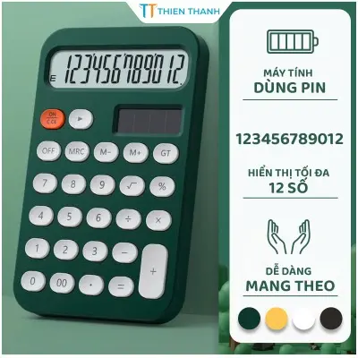 Máy Tính Bấm  Hiển Thị 12 Số - Thiết Kế Nhỏ Gọn, Màu Tươi Sáng, Nút Chống Trượt Tiện Lợi Cho Học Sinh máy  tính cầm tay 0
