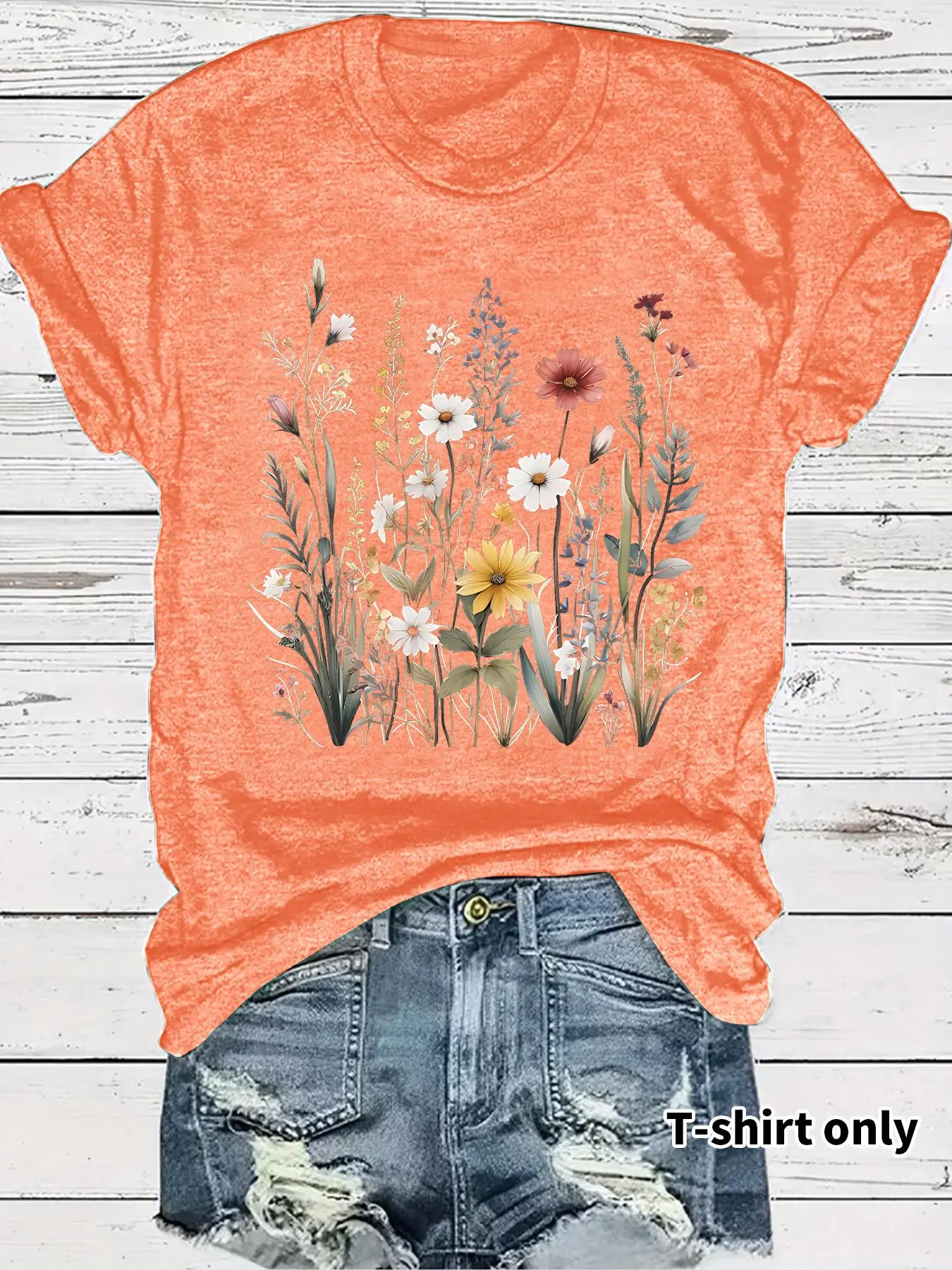 Women's Floral Print Round Neck Tee, Fashion Casual Crew Neck T-shirt for Daily Holiday Vacation Outdoor Wear, Ladies Clothes for Summer