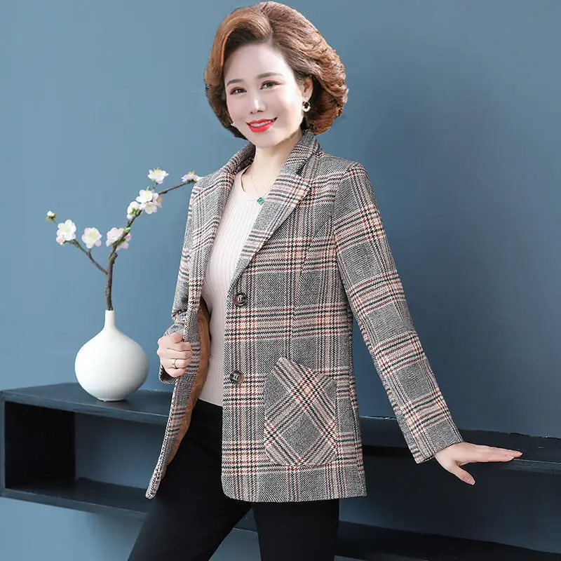Quần Áo Mùa Xuân Cho Mẹ, Áo Khoác Mới, Bộ Đồ Kẻ Sọc Ngắn Cho Phụ Nữ Trung Niên, Áo Mùa Xuân Và Mùa Thu, 40 Tuổi, 50 Tuổi
