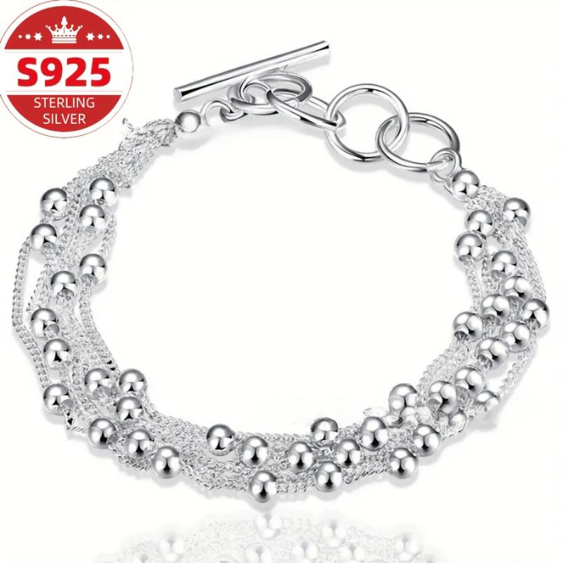 Sterling Silvery 925, Six Chain, Round Bead - Fashionable Elegant Daily Wear Party Jewelry Perfect Feminine Charm Christmas Gift 2
