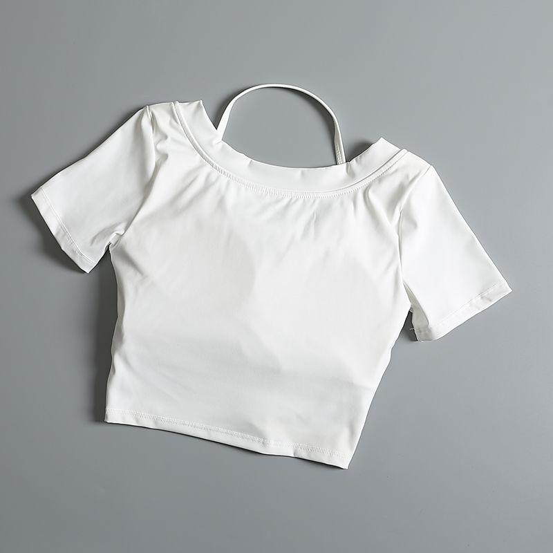 Product Introduction of Áo Crop-Top, dành cho nữ, ngắn Tay, bó sát, hai mảnh giả, thích hợp cho tập luyện, chạy, tập luyện, Yoga, áo phông với đệm ngực 9
