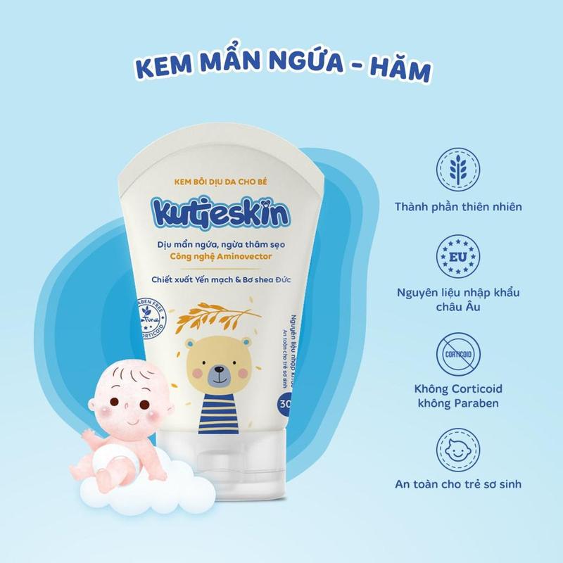 Kutieskin 30gr Kem bôi dịu da cho bé rôm sảy muỗi đốt côn trùng cắn không chứa paraben và corticoid
