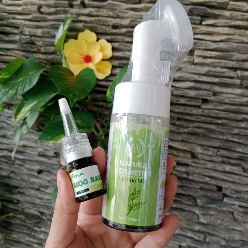 combo sữa rửa mặt+ serum trị mụn thảo mộc xanh Skincare