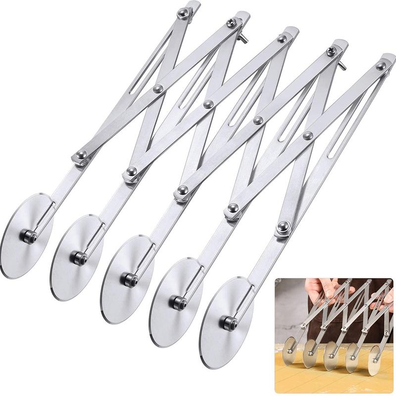5-Wheel Pastry Cutter Pizza Cutter Multi Wheel Dough Cutters Expandable Pizza Slicer Baking Cutter Roller Pastry Knife 7