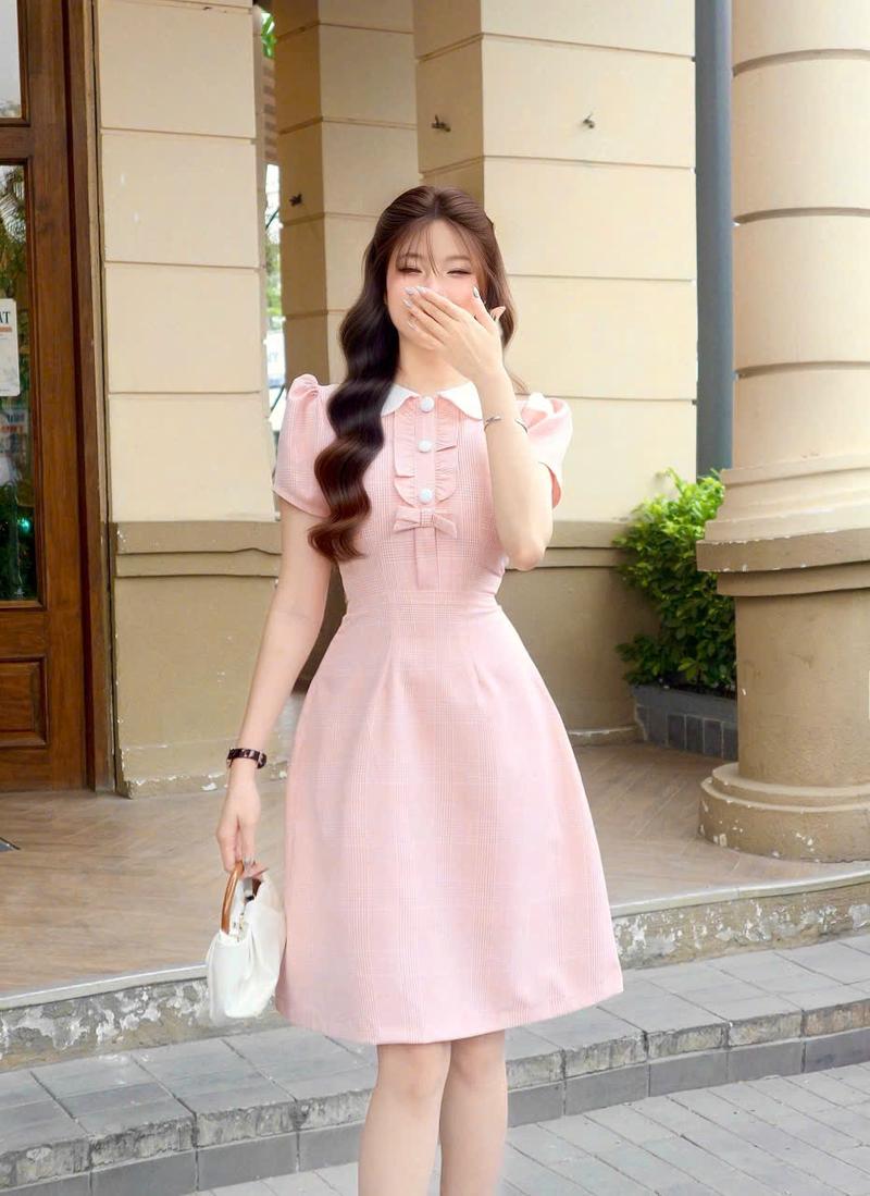 Product Introduction of Đầm hồng dự tiệc sang trọng cổ trắng chữ a tay ngắn xinh thanh lịch thiết kế cao cấp công sở đi tiệc đi làm Lux W Fashion 11