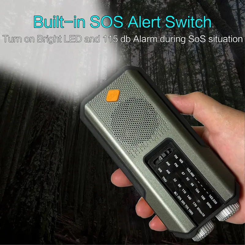 Portable Radio, 2000mAh Emergency Radio with Solar & Hand Crank Powered, AM/FM Radio with 3-LED Flashlight for Outdoor Emergency 6