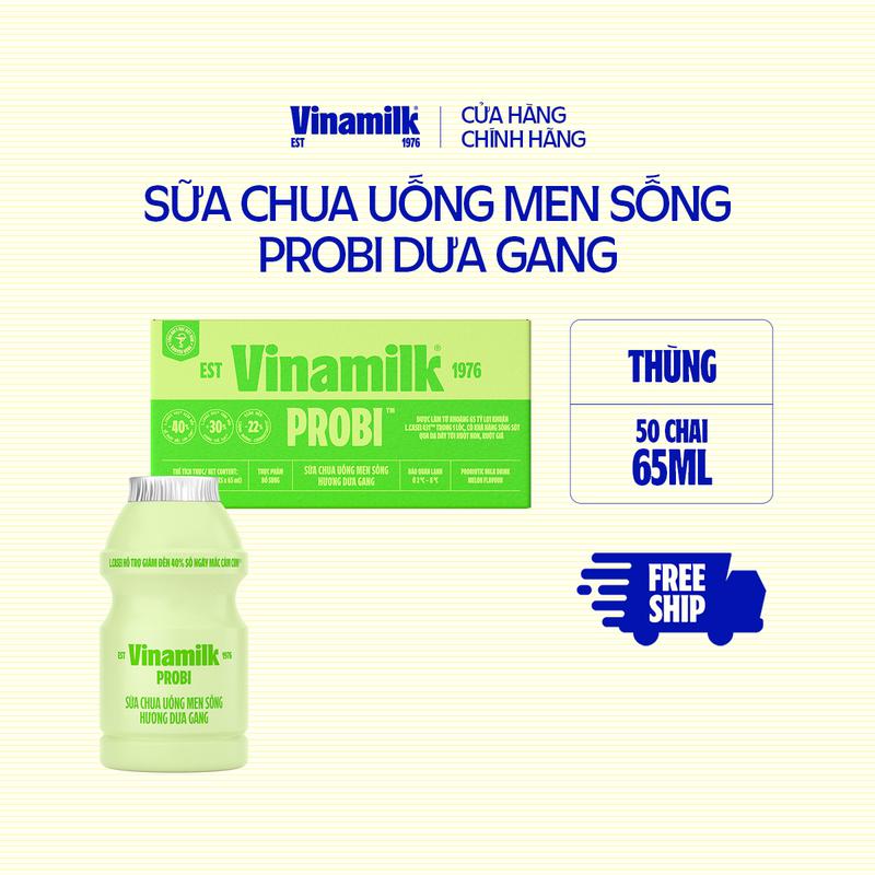 [CHỈ GIAO THÀNH PHỐ LỚN BÁN KÍNH 10KM] Thùng 50 chai Sữa Chua Uống Probi Dưa Gang 65ml (10 lốc)