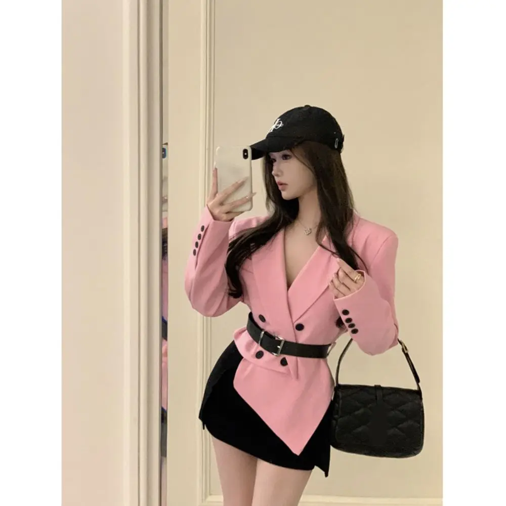 High Quality in Stock-American Niche Chic Exquisite High Sense Irregular Double Row French Cuffs Suit Jacket Belt for Women Autumn-TK Hot Sale Quality Certification