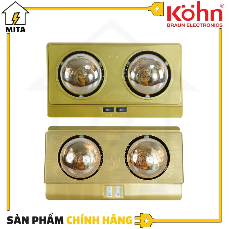 Đèn sưởi nhà tắm 2 bóng Kohn - Chính hãng bảo hành 5 năm - MITA 0