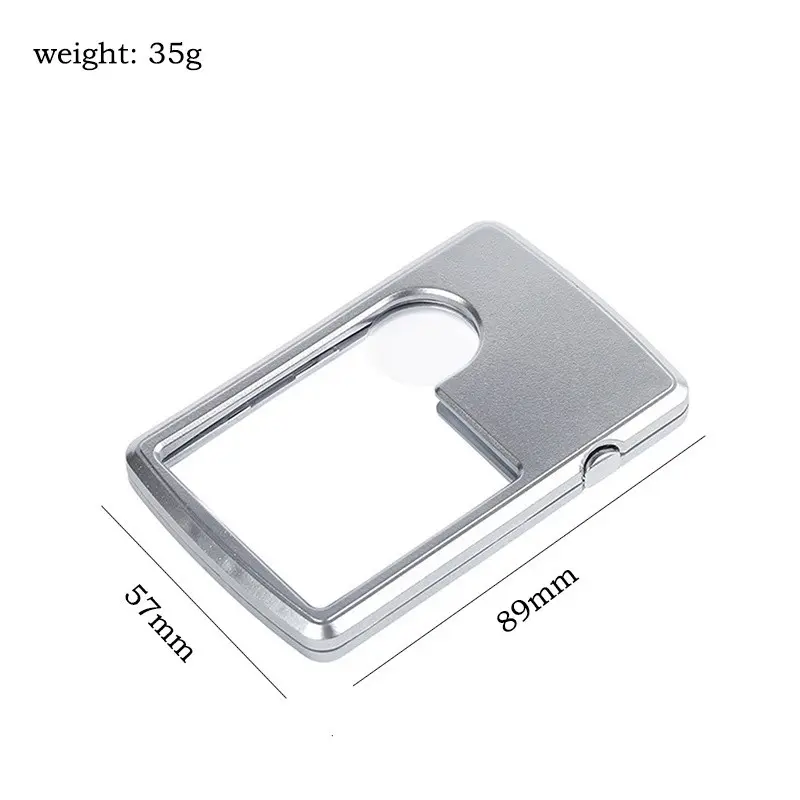 Kaca Pembesar LED XX-4B-3 / Ukuran Kartu Kredit Case Kulit / Lampu 3x 6x Persegi Panjang 6