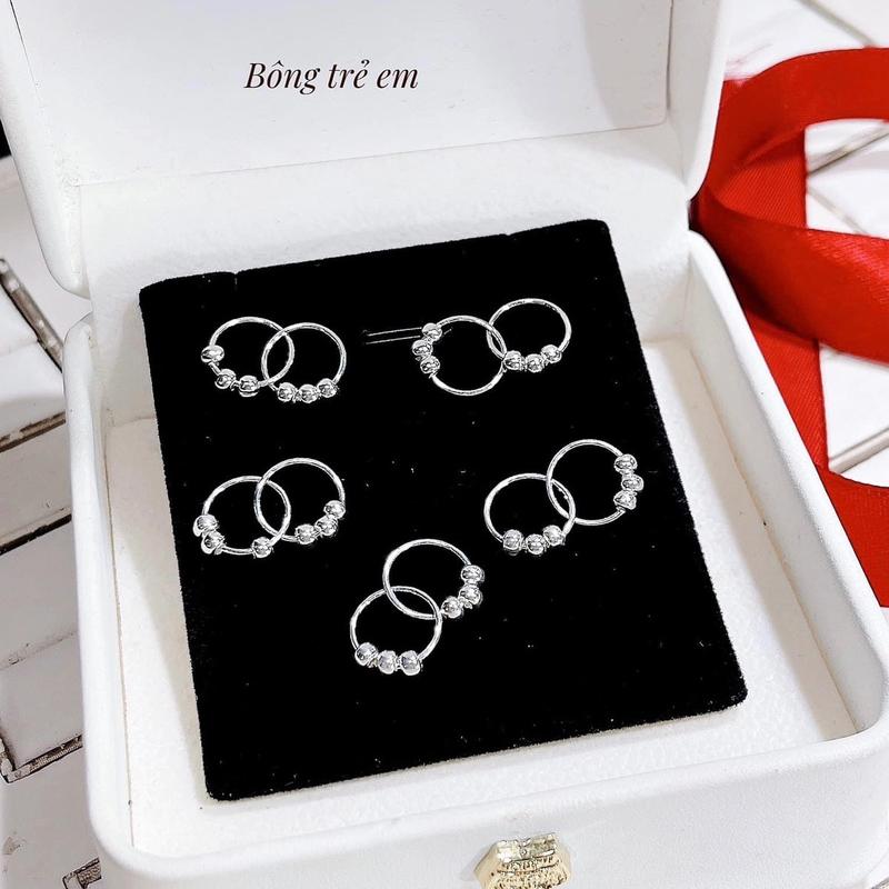  Khuyên tai 3 bi cho bé bạc ta LoPa   nam nữ đeo vành tai  