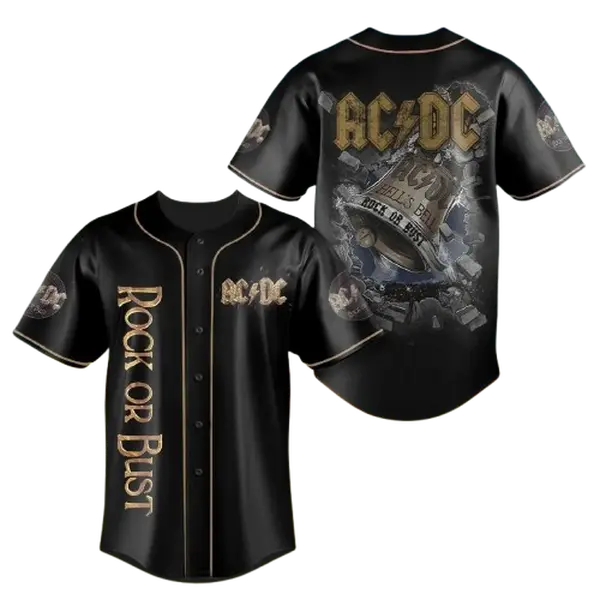 Acdc 1980 Hells Bells Baseball Shirt, Acdc Band Jersey, Rock N Roll Shirt, Music Love Shirt, Pwr Up Tour 2025 Baseball Jersey For Fan