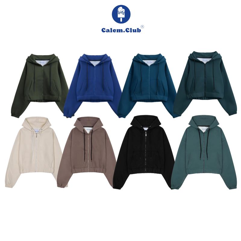Calem Club - Áo khoác nữ Hoodie zip Croptop Trơn basic nhiều màu nỉ cotton thoáng mát áo khoác nữ mùa đông áo khoác nữ hoodie zip