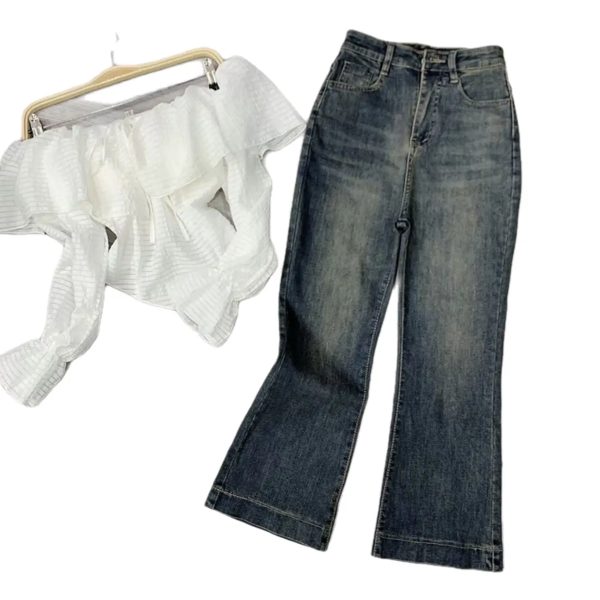 Quần loe lửng lưng siêu cao  - màu hottrend  Ống Loe Pants Women Nữ Jean -90 cm dành cho các nàng nấm lùn