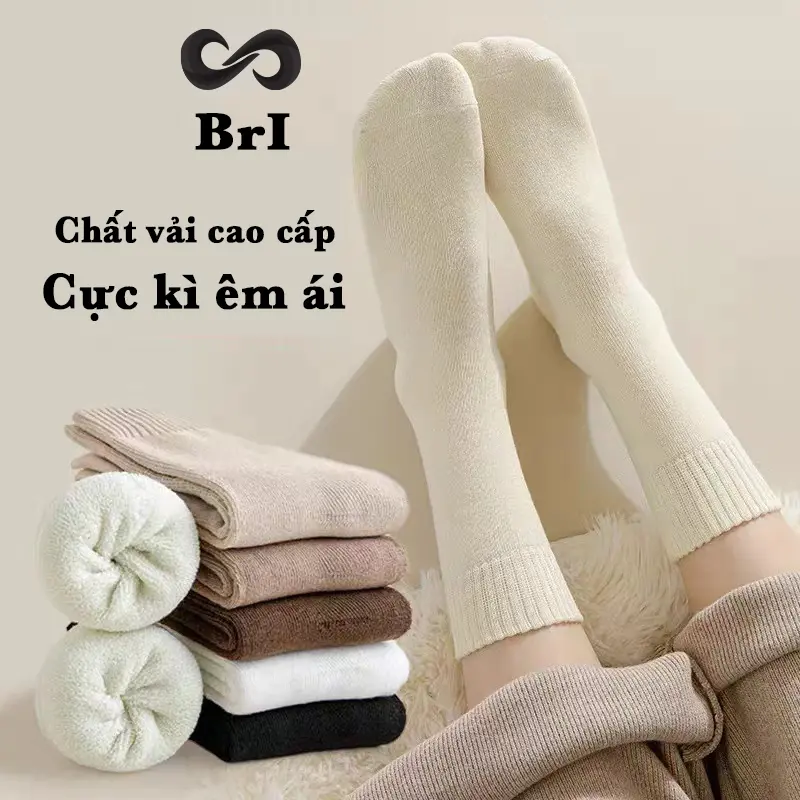 Tất trơn cổ cao, vớ nam nữ cao cấp BrI êm ái mịn màng, thoáng khí thấm hút mồ hôi Cotton Menswear Ong Đen len 0