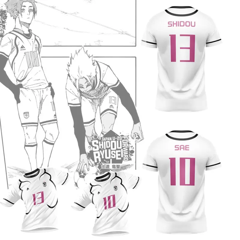 Blue lock anime jersey-Japan U20 Gao Jiahui unisex T-shirt, the new summer short-sleepked tops are comfortable Áo Menswear Nam Cổ Tròn