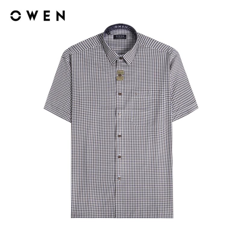 OWEN  - Áo Sơ mi Nam ngắn tay Có túi Body Fit AB230618NT màu Be nâu chất liệu Spandex Menswear Shirt