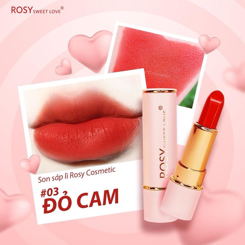 #ĐỎ CAM - Son sáp ROSY SWEET LOVE , không chì, lên màu chuẩn, dưỡng mềm môi, mẹ bầu Sài được luôn ạ , Nữ ,Son Môi Cosmetic Mỹ Phẩm Trang Điểm