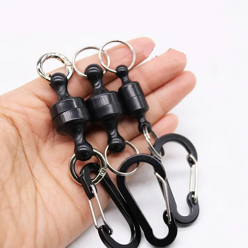 Portable Steel Fishing MRC Strong Magnetic Quick Release Clips Net Holder with Fishing Coil Lanyard Aluminum Carabiner 105x20mm