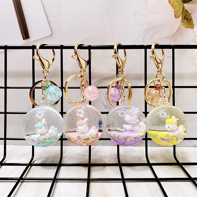 Product Introduction of Creative Liquid Oil Keychain Flowing Sand Keychain Crystal Ball Unicorn Floating Car Cute Bag Pendant 31