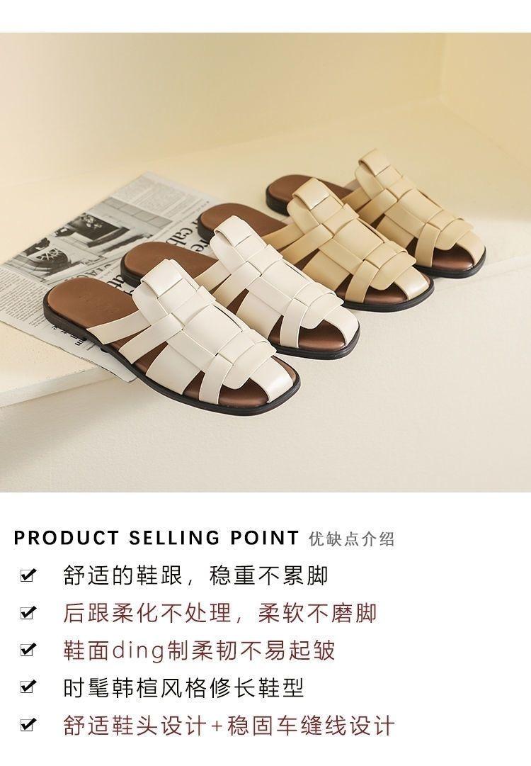 Product Introduction of Trendy Closed-Toe Half Slippers for Women, Outdoor Square-Toe Woven Summer Hot-Selling Flat Non-Slip Sandals, Lazy Roman Slippers 2