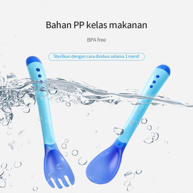 Product Introduction of BAMBINO alat makan bayi mpasi Sendok temperature change color dan garpu makan bayi Merah 15