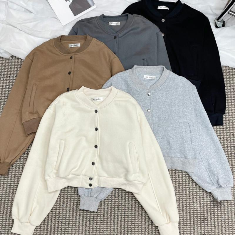 Áo khoác nỉ bông bomber croptop cúc bấm siêu dày dặn mềm mịn form rộng hot trend phong cách hàn quốc 23September