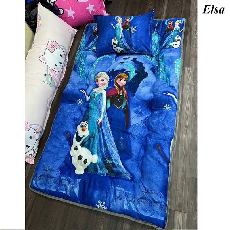 Nệm nằm topper Mujji kèm gối cho bé | Nệm cho bé sơ sinh mầm non tiểu học đi học,đệm em bé gấp gọn KT 80*140cm  [Công chúa Elsa-Anna-Bạch tuyết]