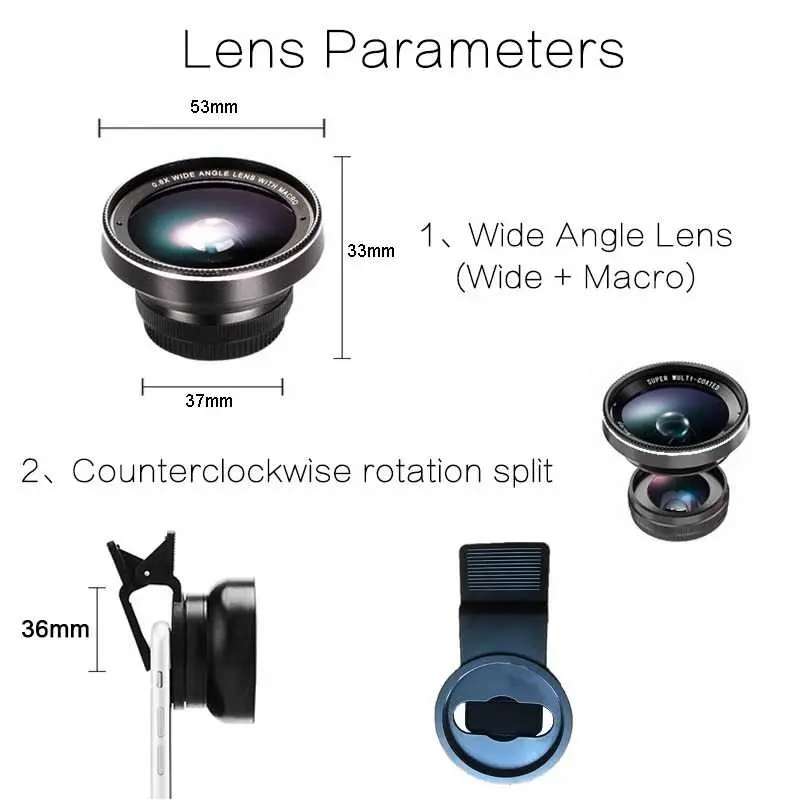 lensa Kamera HP 2 in 1 Wide Angle 0.6X Macro 15X lensa Kamera HD Makro Universal untuk Ponsel iPhone Android lens aksesoris 5
