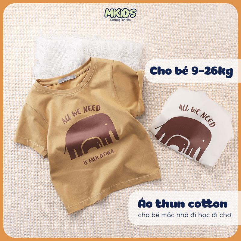 Áo phông bé trai bé gái hoạ tiết Voi mẹ voi con vẽ tay đáng yêu thun cotton mát mịn thấm hút cho bé mặc nhà mặc đi học