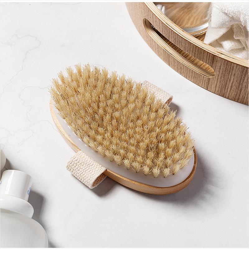 Product Introduction of 1pcs Exfoliating Wooden Body Massage Shower Brush Natural Bristle Bath Brush Soft SPA Woman Man Skin Care Wet Dry Body Brush Accessory Light Smooth Hand Personal 22